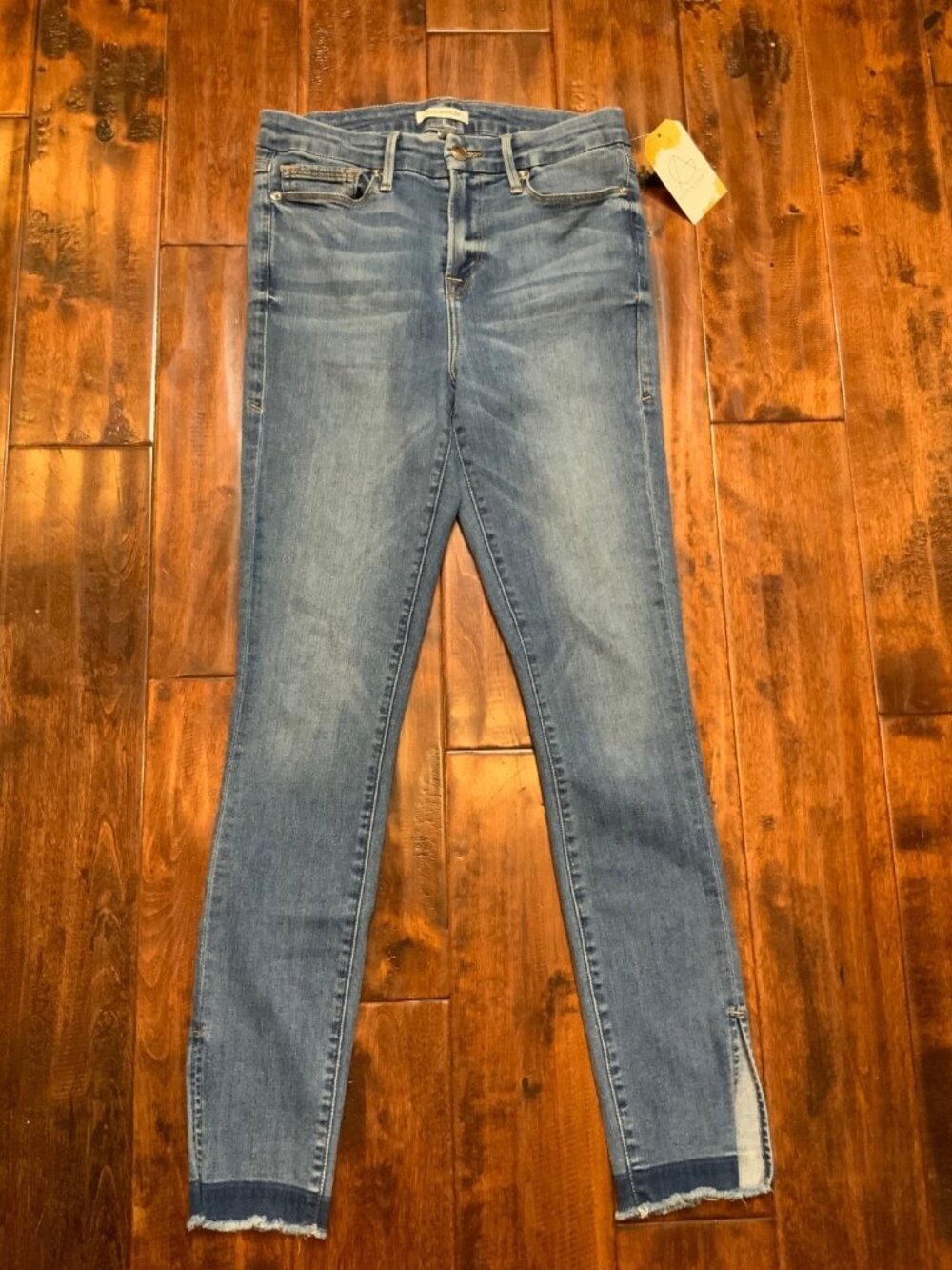 Good American Medium Wash Good Legs Blue Jeans W/ Raw Hems, Size 6